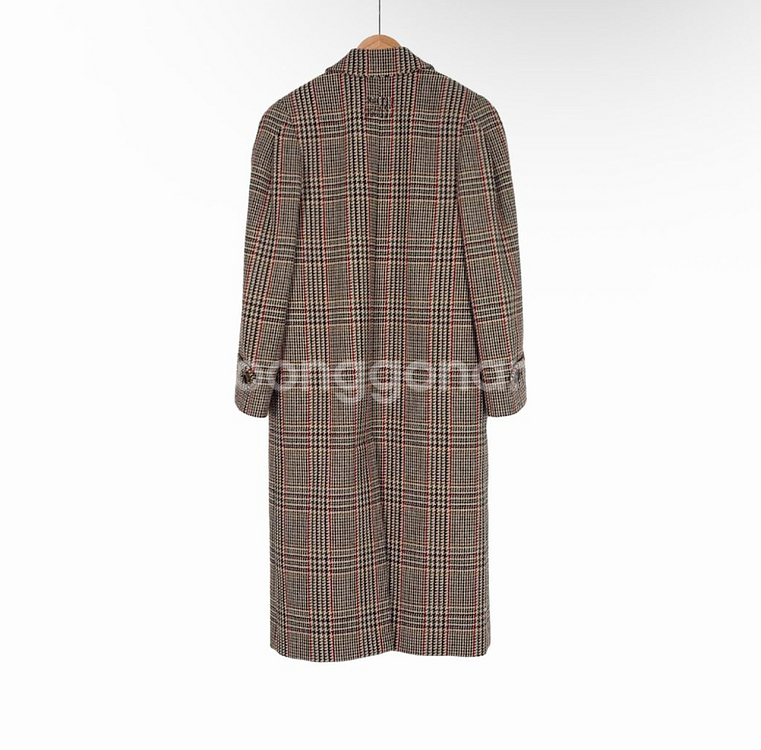 [36] 미우미우 여성 백로고 울 플래드 오버사이즈 체크 롱 코트 러스트--1