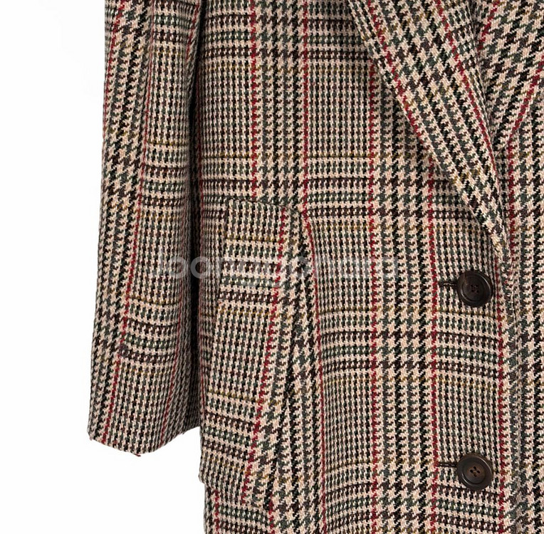 [36] 미우미우 여성 백로고 울 플래드 오버사이즈 체크 롱 코트 러스트--4