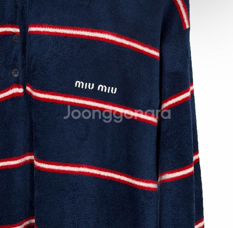 [36] 미우미우 스트라이프 비스코스 테리 폴로 카라 긴팔 셔츠 티셔츠--4
