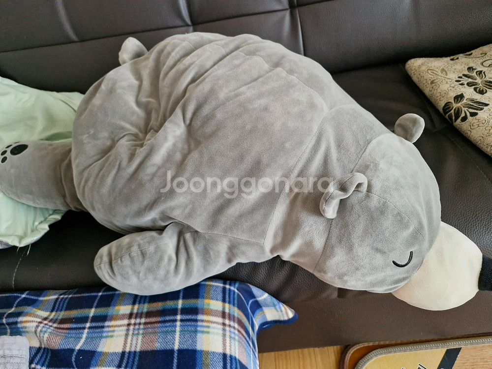 꿈꾸는 곰허그 쿠션 인형 베개 장난감 미들 사이즈 (회색)--4