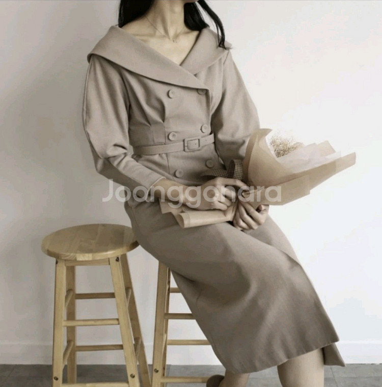 [새상품]헤링본 클래식벨트 롱하객 원피스--4