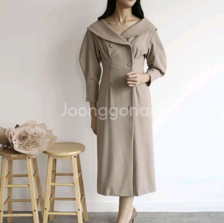 [새상품]헤링본 클래식벨트 롱하객 원피스--3