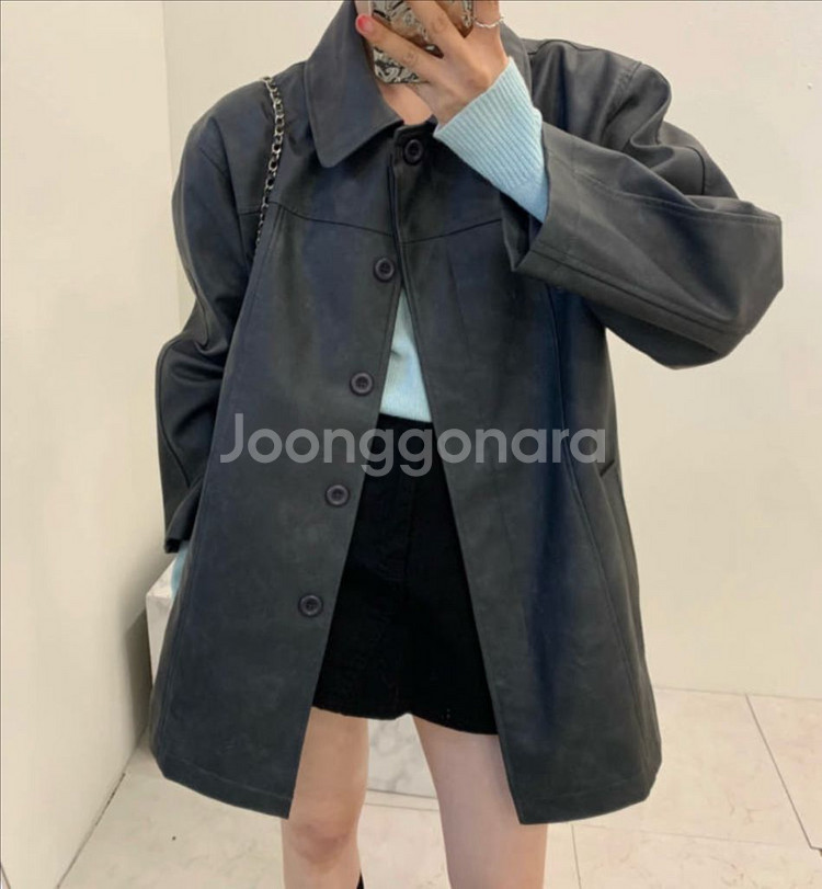 온오프 오버핏 레더 자켓--0