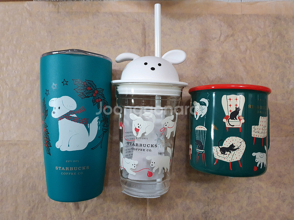 스타벅스 20 홀리데이 도그 텀블러+글라스+머그 일괄판매<택포 서비스포함>--0