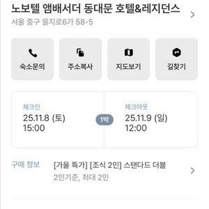 노보텔 앰배서더 동대문 호텔 숙박권 + 조식 11/8
