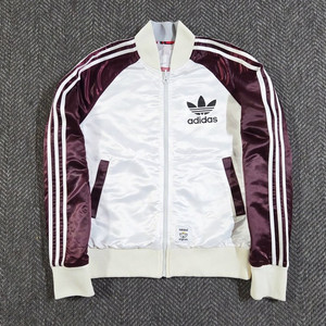 아디다스 리버시블 새틴 화이트 버건디 트랙탑 바시티