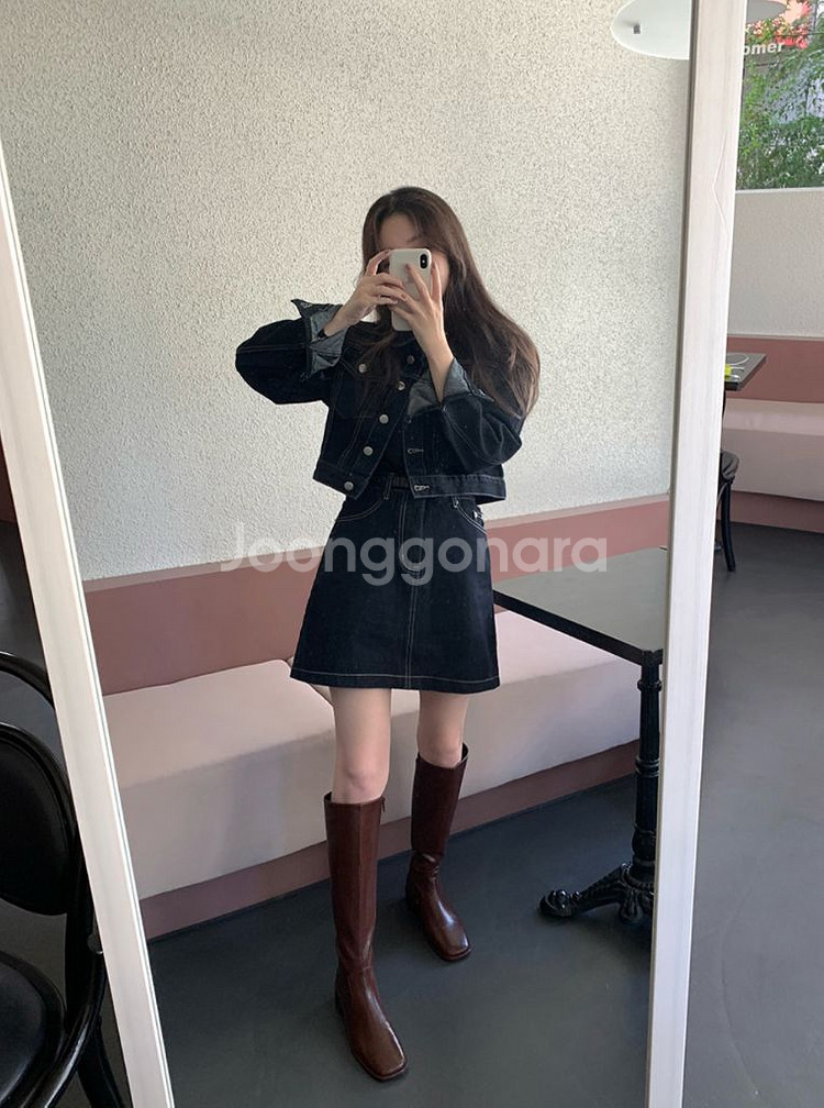 소녀레시피 마크 생지 청자켓 세트--0