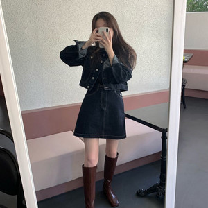 소녀레시피 마크 생지 청자켓 세트