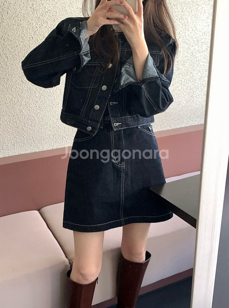 소녀레시피 마크 생지 청자켓 세트--2