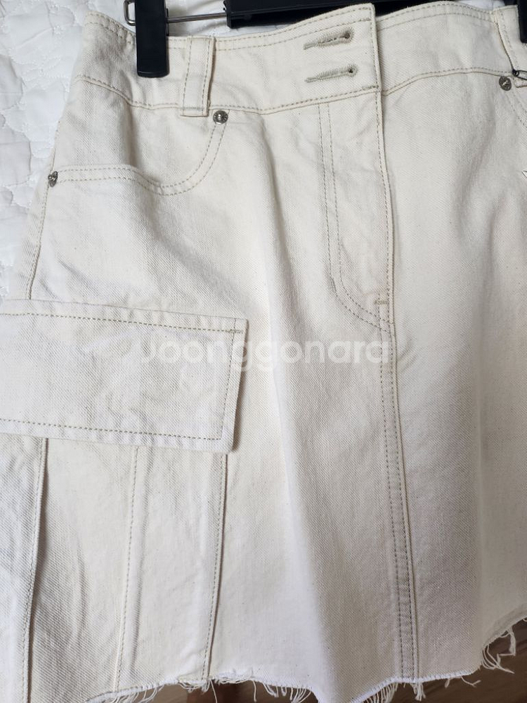 타임 플랩 포켓 프레이드 헴 데님 스커트--5