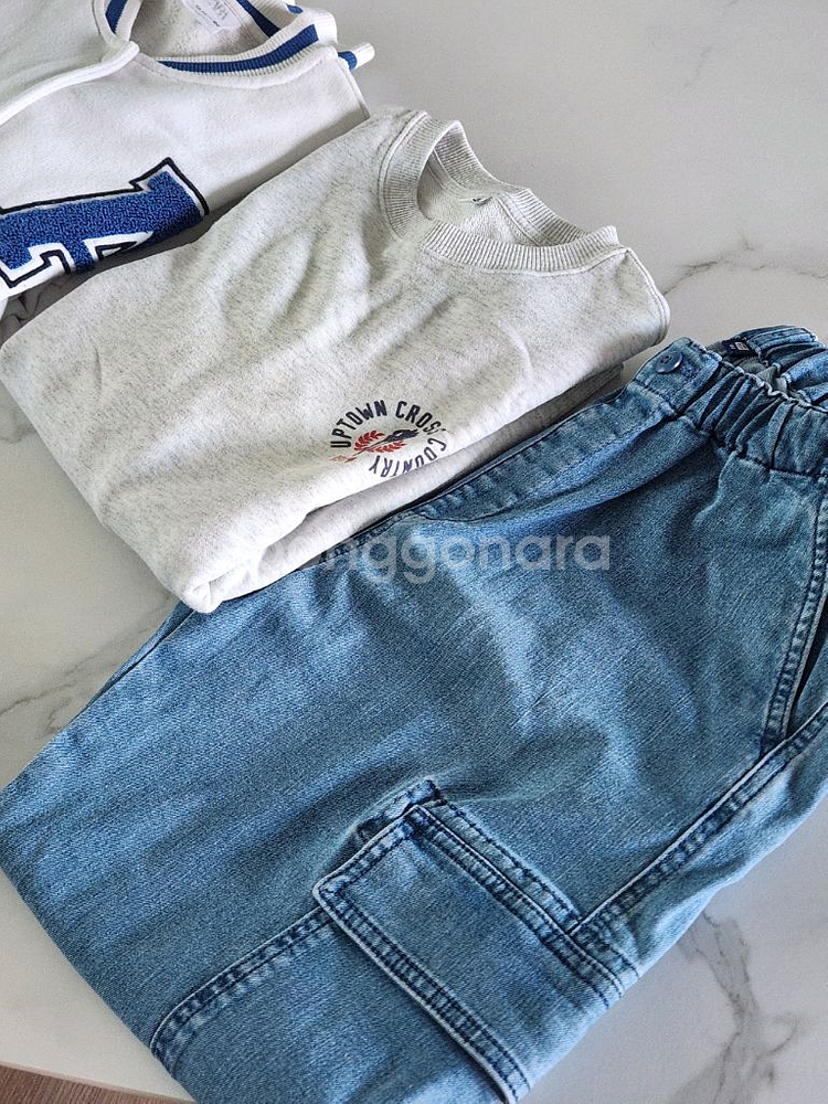 (새상품) 유니클로 키즈 스트레치 데님 카고 조거팬츠--5