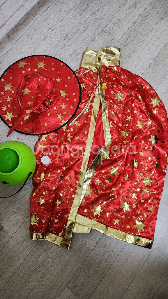 할로윈의상 마법사 망토 & 모자 + 호박 바구니 세트--0