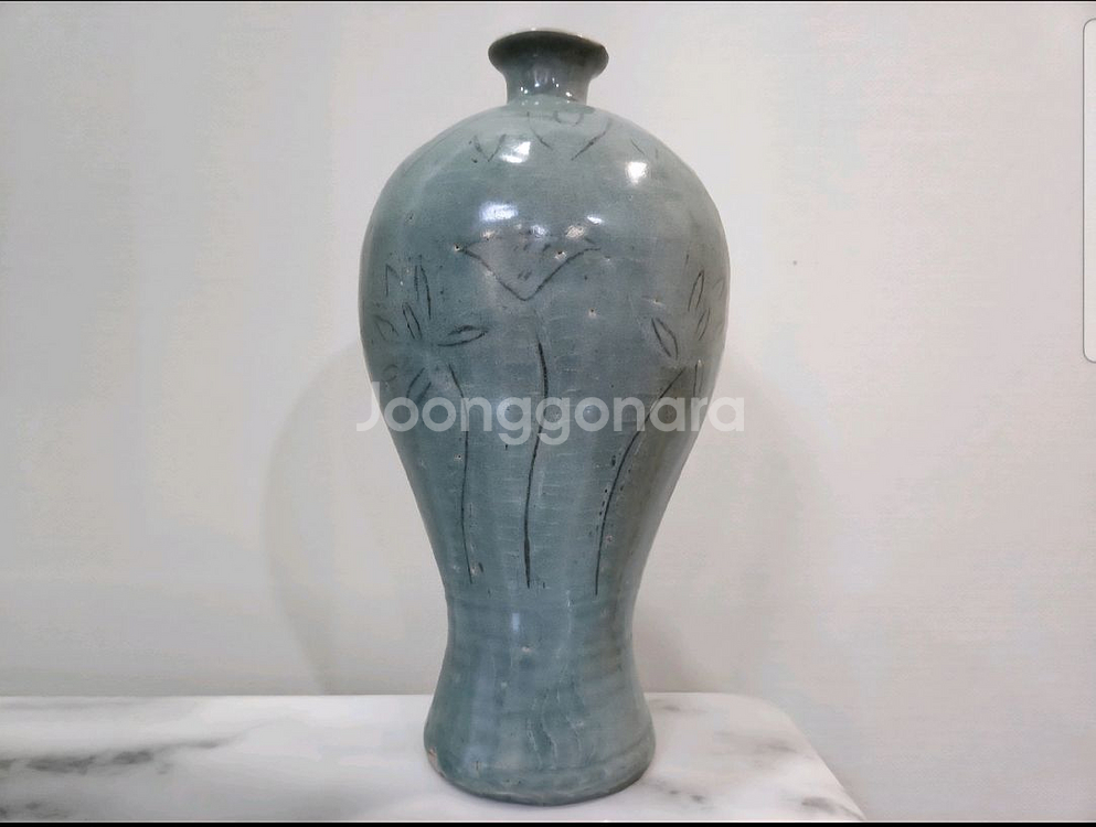 [새상품] 청자 매병 꽃무늬 도자기--0