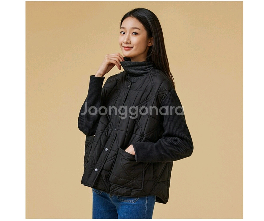 자주(JAJU) 여성 사각 퀼팅 니트 소매 다운--1