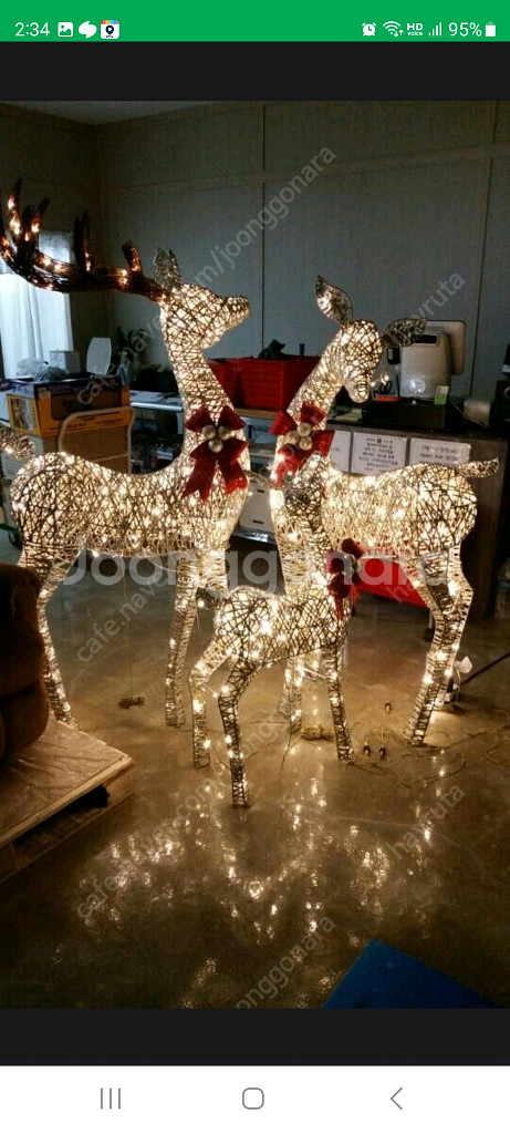 코스트코 크리스마스 리본 사슴가족 LED 장식 미개봉 새상품--0