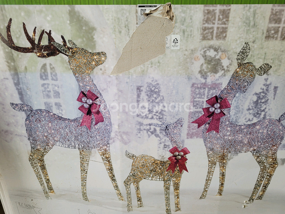 코스트코 크리스마스 리본 사슴가족 LED 장식 미개봉 새상품--3