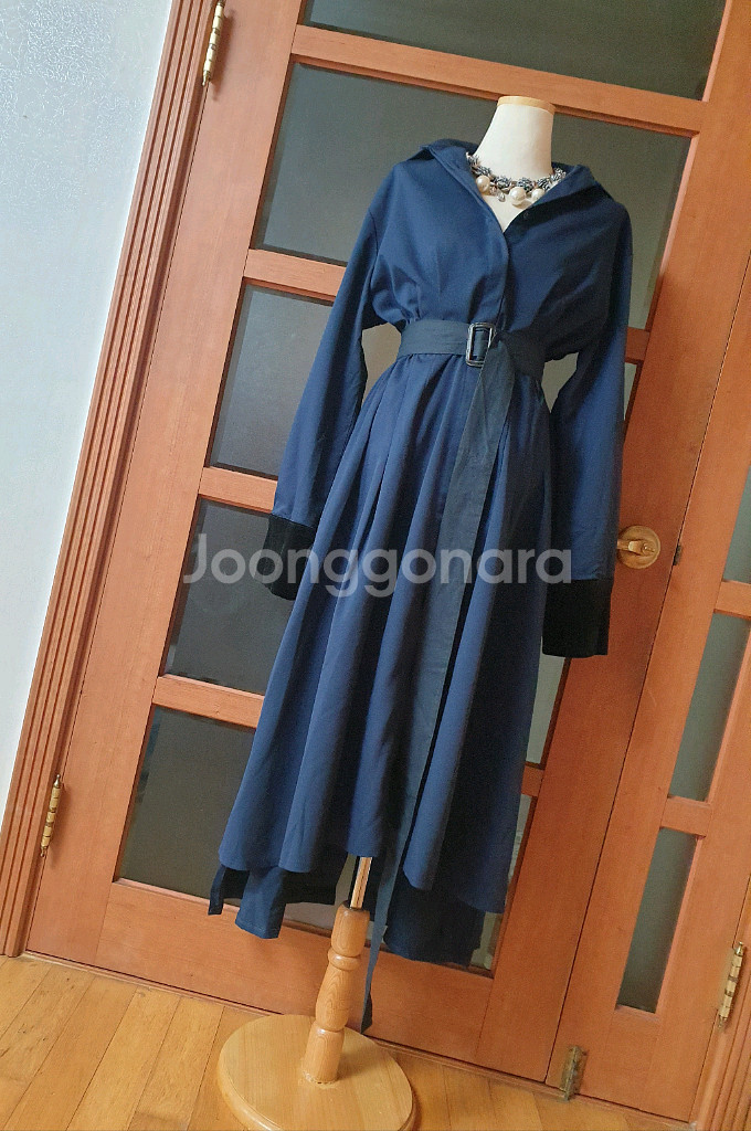 (무배-새제품)딘트 벨벳포인트 롱셔츠원피스-벨트포함--1