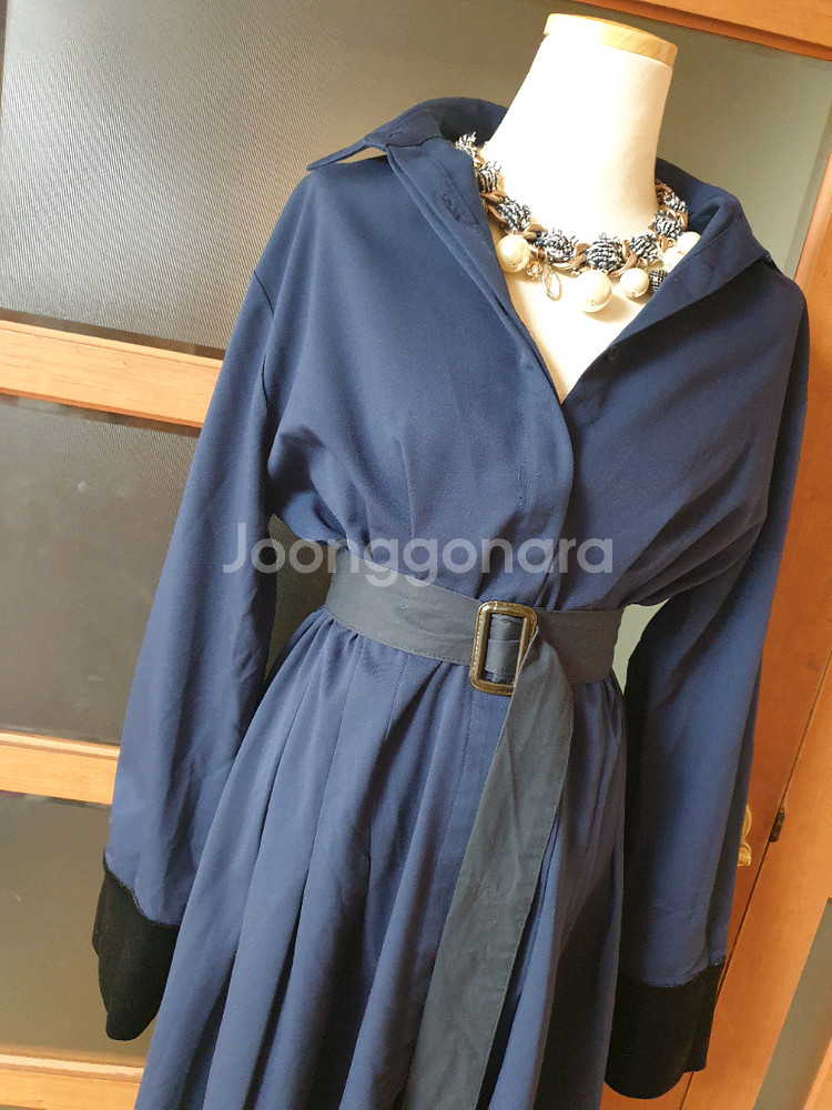 (무배-새제품)딘트 벨벳포인트 롱셔츠원피스-벨트포함--8