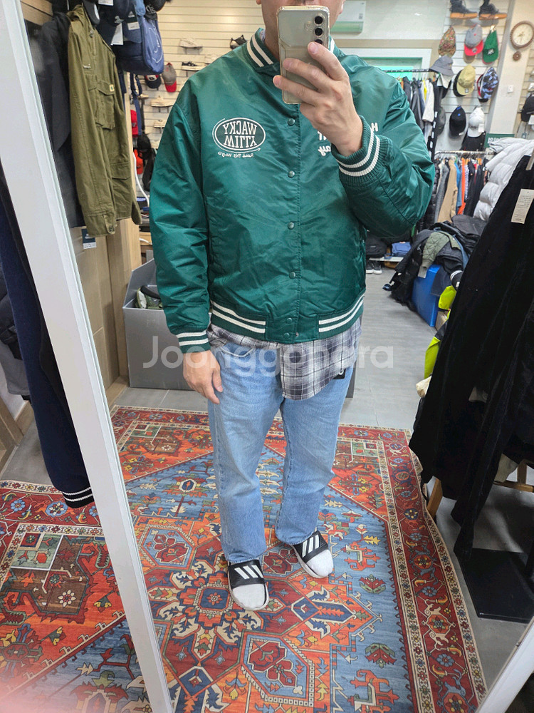 와키윌리 자수로고 바시티 자켓 그린 L--5