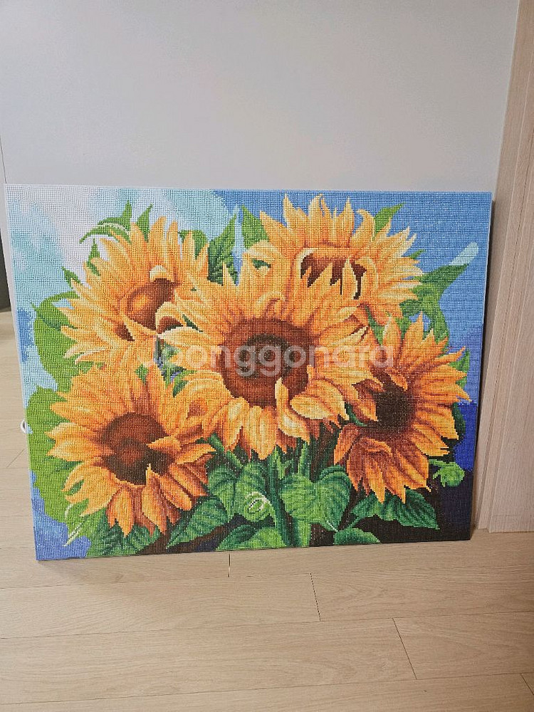 인테리어액자 보석십자수 해바라기액자 완성품 팝니다--0