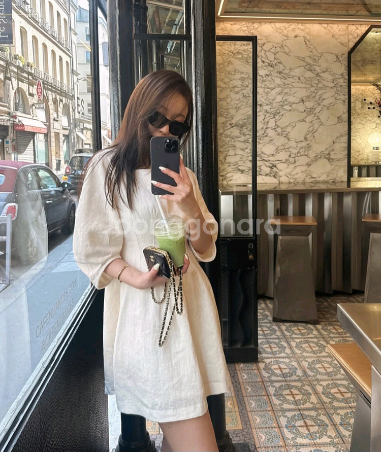 더로랑 퍼프 린넨 아워 글레스 드레스 원피스 m--2