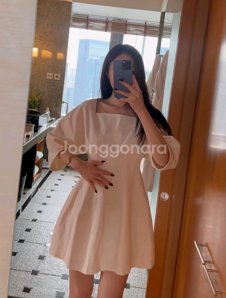 더로랑 퍼프 린넨 아워 글레스 드레스 원피스 m--3