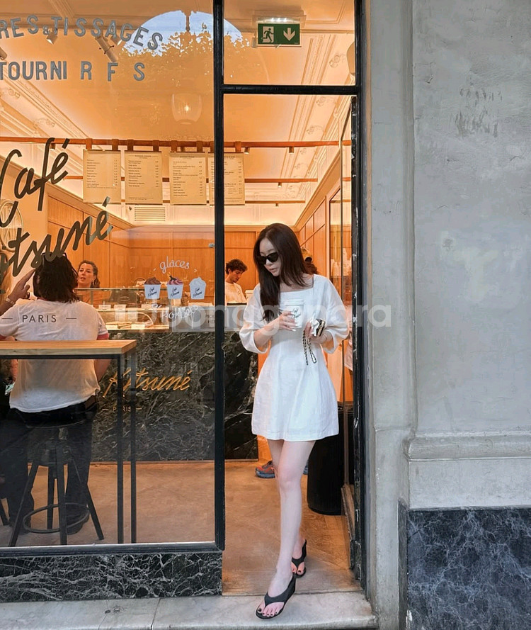 더로랑 퍼프 린넨 아워 글레스 드레스 원피스 m--1