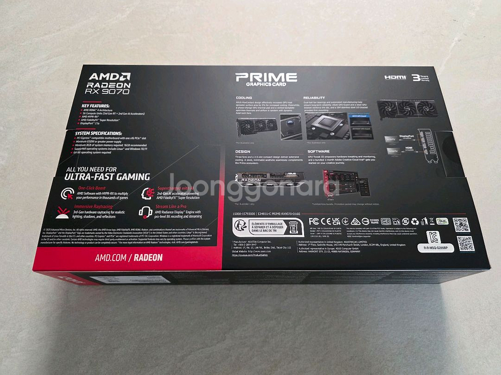 ASUS 라데온 RX 9070 OC 16GB 그래픽카드 미개봉--2