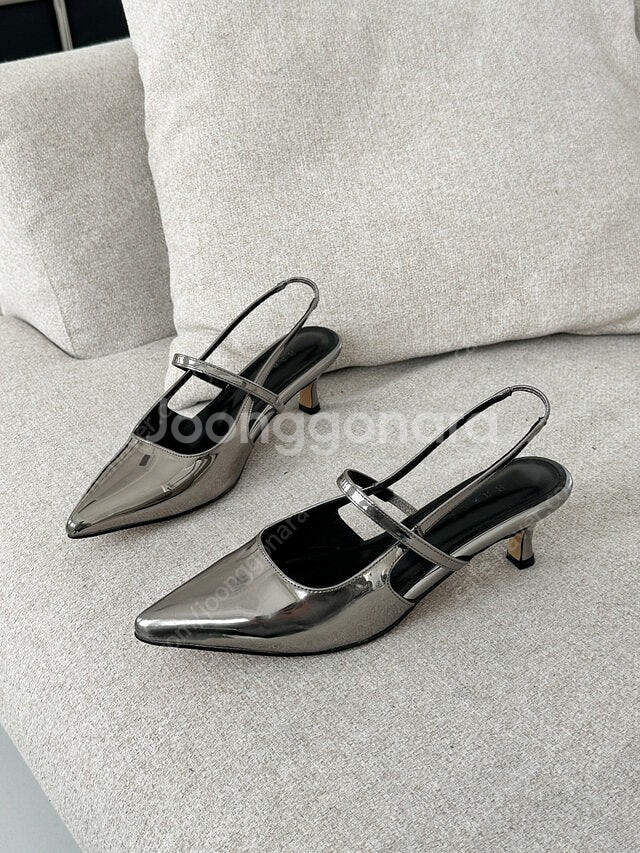 스틸레토 슬링백 힐 펌프스 6cm 흑니켈--0