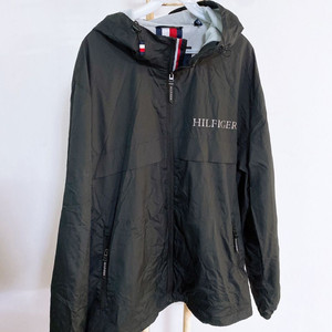 (110)타미힐피거남자블랙빅로고오버핏후드바람막이자켓