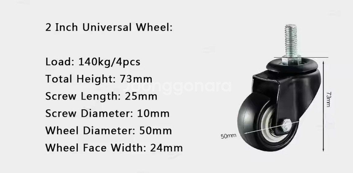 새제품 4pcs/kit 가구 캐스터 2Inch M10 스레드 바퀴 세트 스템 회전 바퀴 브레이크 없음/브레이크 포함--1