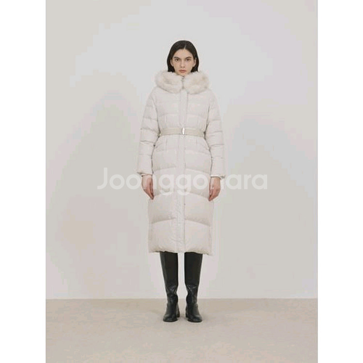쥬크 ZOOC 벨티드 슬림핏 롱 구스 다운패딩아이보리 사이즈55 새상품택있음--0