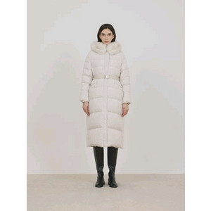 쥬크 ZOOC 벨티드 슬림핏 롱 구스 다운패딩아이보리 사이즈55 새상품택있음