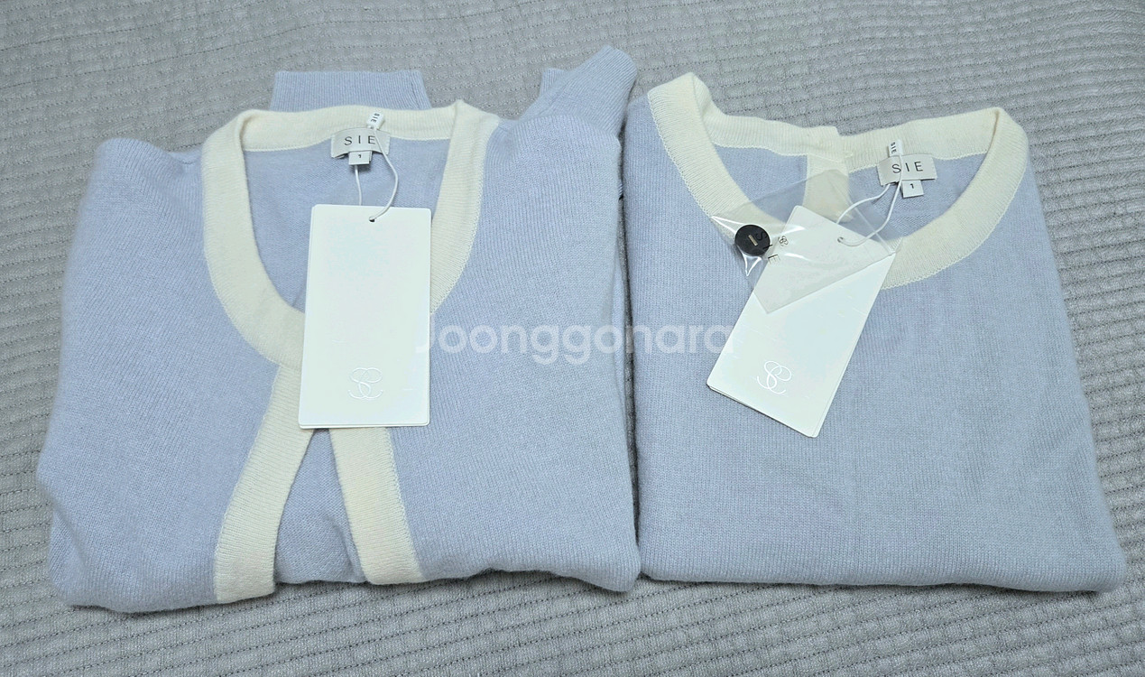 시에sie 코코 트리밍 울가디건 + 니트 블루믹스 S 세트 택달린 새상품--2