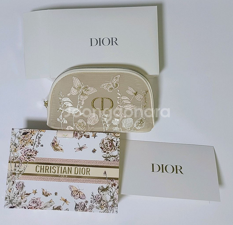 디올 뷰티 플라워 자수 파우치+미니 쇼핑백과 카드--0