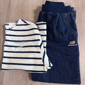 뉴발란스 키즈 데님 바지 스트라이프 티 150