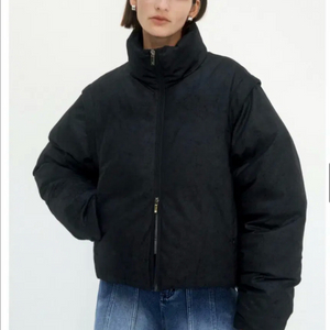 새상품) 트리밍버드 스웨이드 투웨이 덕다운 패딩 조끼 블랙