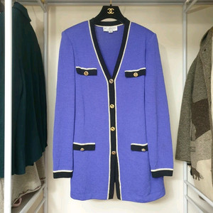 명품 ST.JOHN 센존 비즈라인배색 퍼플 니트 가디건 자켓