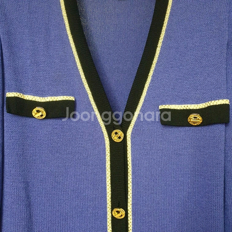 명품 ST.JOHN 센존 비즈라인배색 퍼플 니트 가디건 자켓--3