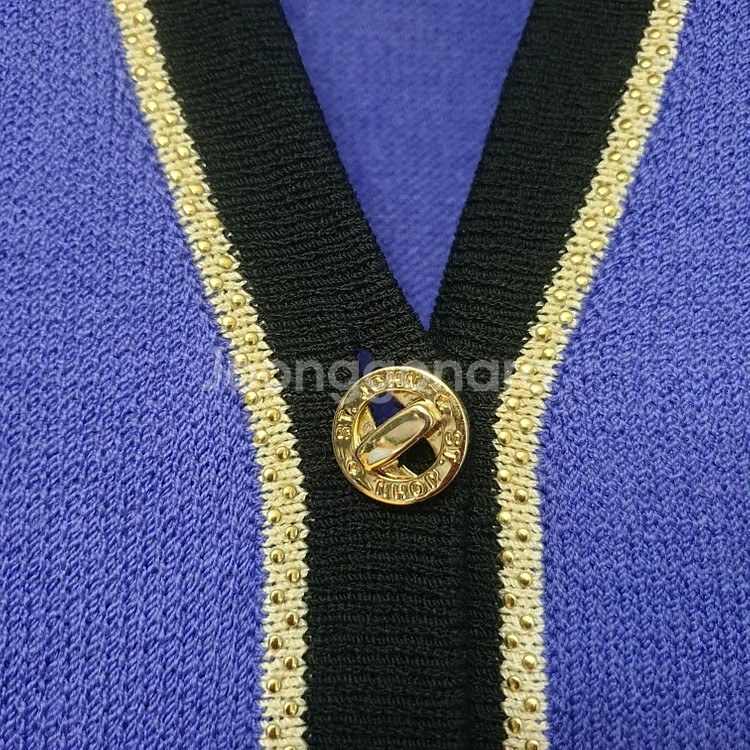 명품 ST.JOHN 센존 비즈라인배색 퍼플 니트 가디건 자켓--5