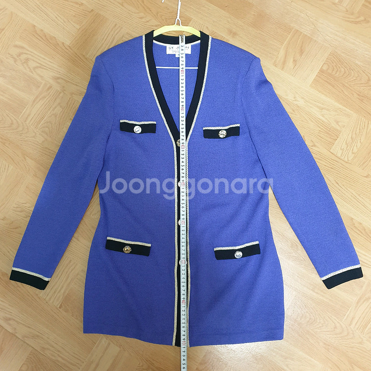 명품 ST.JOHN 센존 비즈라인배색 퍼플 니트 가디건 자켓--8