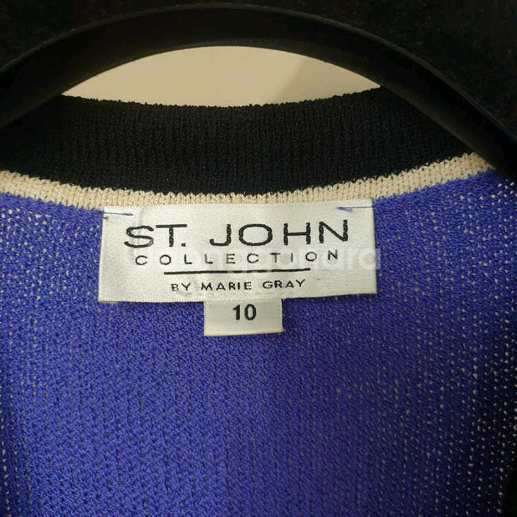 명품 ST.JOHN 센존 비즈라인배색 퍼플 니트 가디건 자켓--7