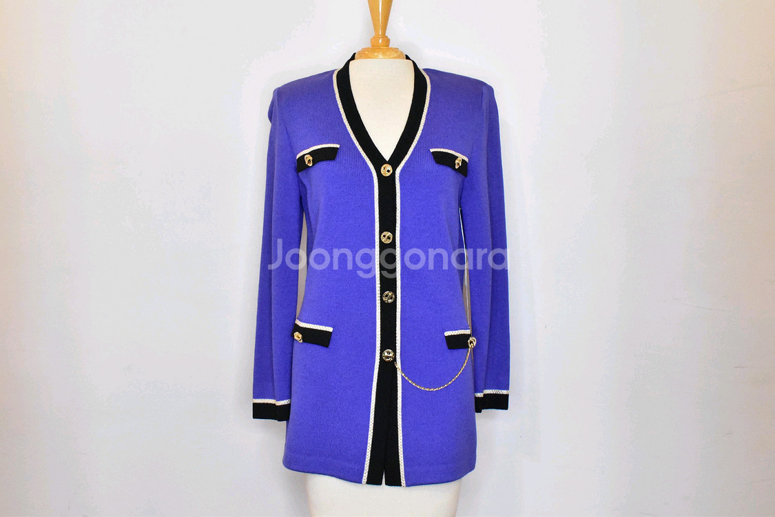 명품 ST.JOHN 센존 비즈라인배색 퍼플 니트 가디건 자켓--9