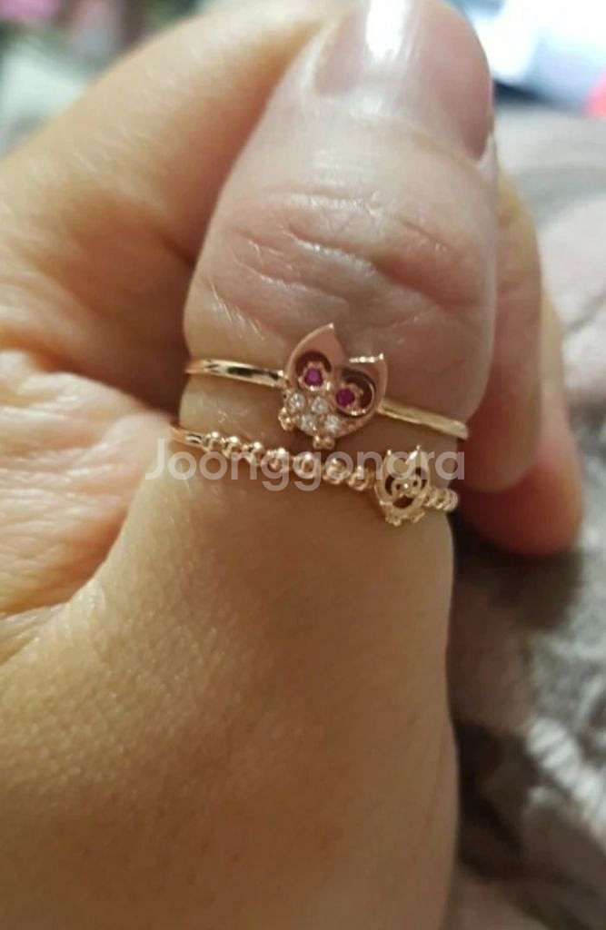 14k부엉이 두줄 반지 8호(핑크골드)--0