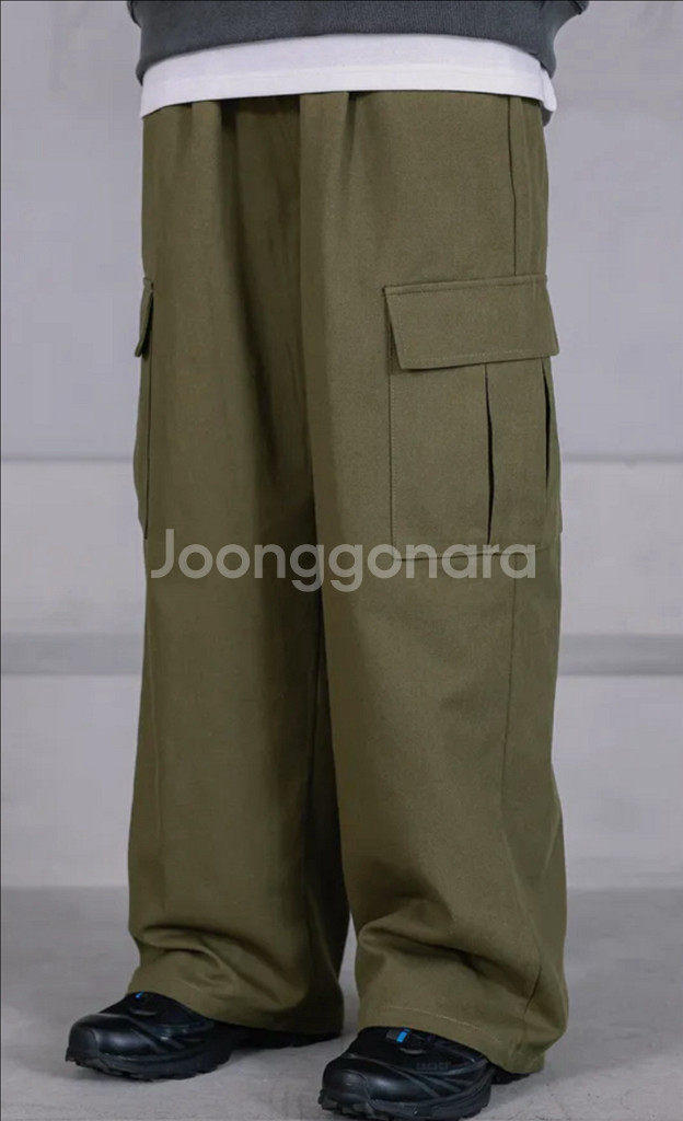마카사이트 와이드 카고 팬츠 카키 s--0