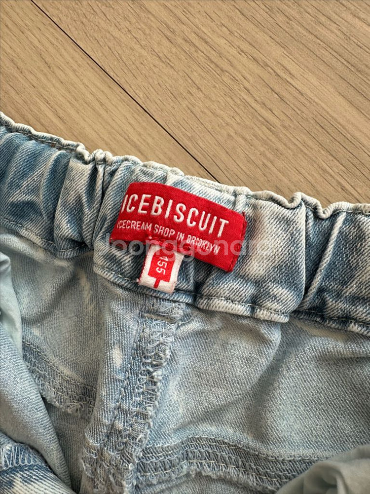 아이스비스킷 IB플라워 와이드 데님 155 연청 청바지--6