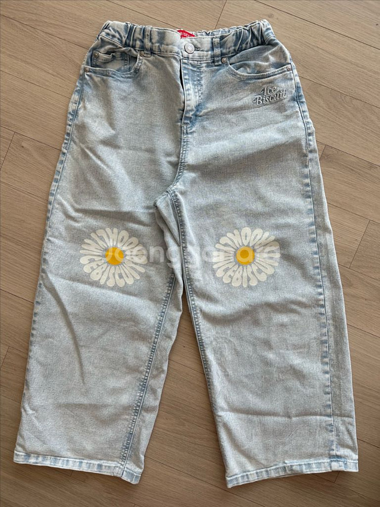 아이스비스킷 IB플라워 와이드 데님 155 연청 청바지--4