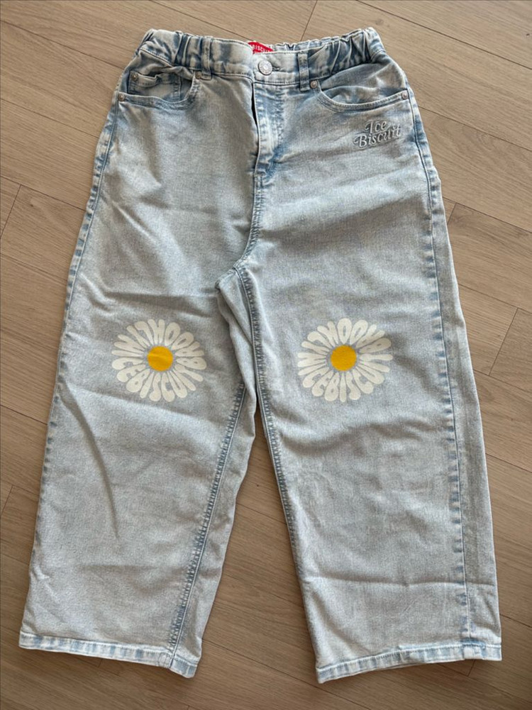 아이스비스킷 IB플라워 와이드 데님 155 연청 청바지--4