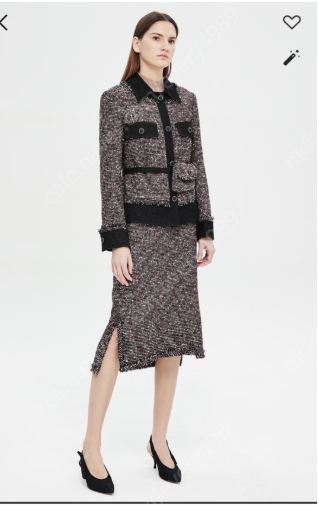 타임 time 데님 블록 트위드 자켓 + 스커트 셋업 55 사이즈--0