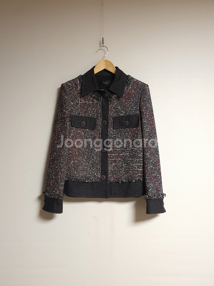 타임 time 데님 블록 트위드 자켓 + 스커트 셋업 55 사이즈--4